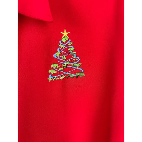 Vintage Joanna Red Career Secretary Christmas Blouse Embroidered Holidays Large - Picture 4 of 9